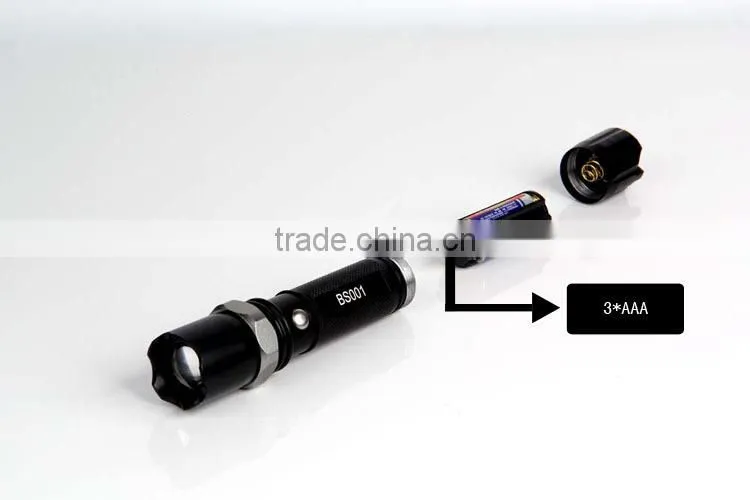 250 lumens Aluminium led flashlight, 360 zoom flashlight torch with 5 -mode light output and detachable lanyard