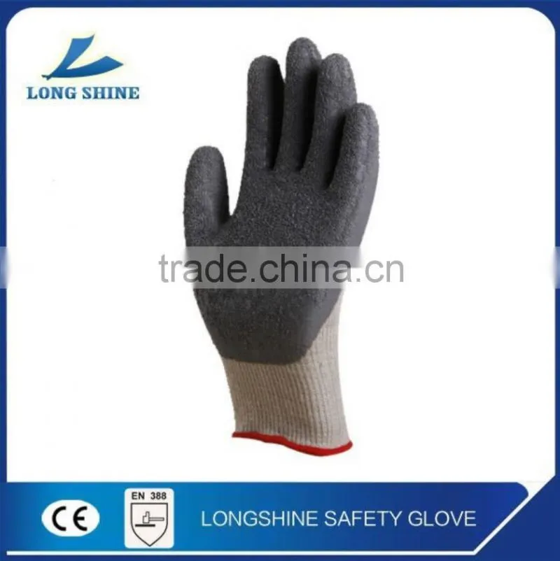 Cheapest price gray polyester liner with foam Latex coated safety working glove for hand protective