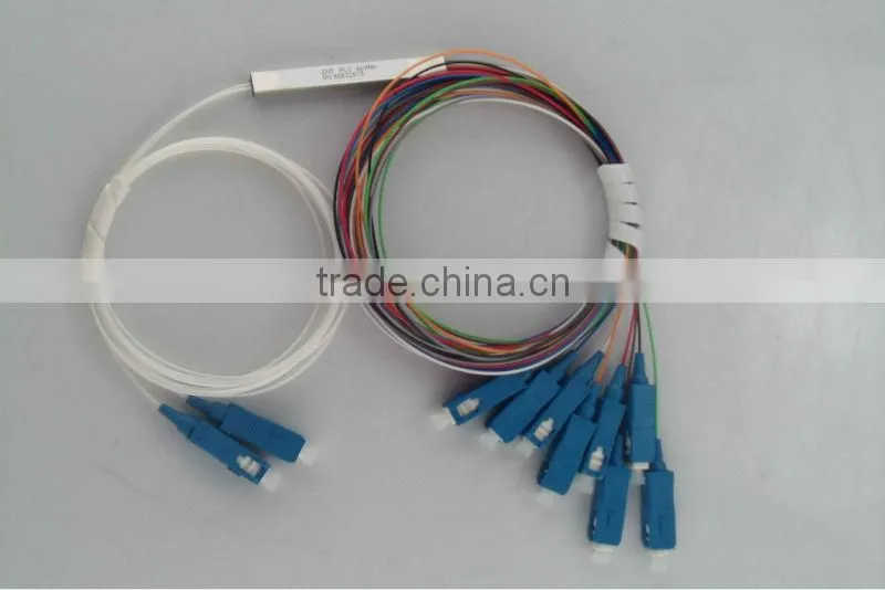 2*8 1260-1650nm Steel mini module type,0.9mm cable dia. 1.5m length,with SC/APC connector FTTH PLC Splitter