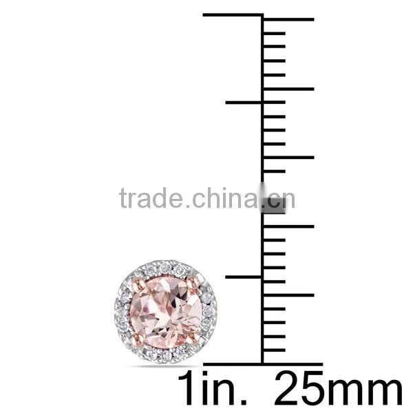 Sterling Silver Morganite and Diamond Halo Earrings Ring and Neckalce Jewelry Set