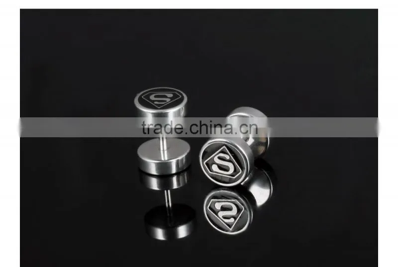 2016 fashion stainless steel body jewelry famous brand superman personalized earring