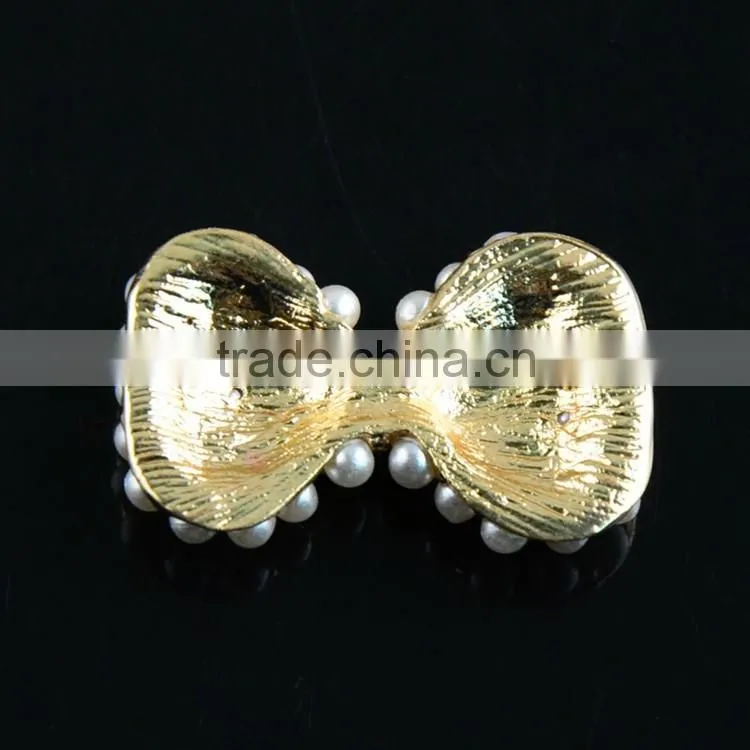 Wholesale Lovely Bow Shape Pearl Embellishment,Pearl Accessories Plated With Gold For Headband