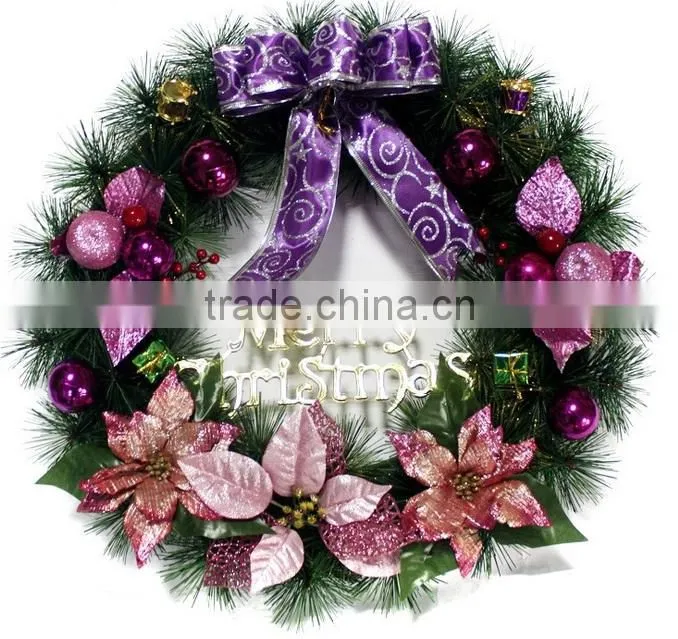 christmas wreath with flower,hot sale artificial christmas wreaths,plastic christmas wreaths for decoration