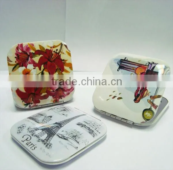 Printed Metal Pocket Mirror Square Cosmetic mirror/Make-up Mirror/Compact Mirror in Aluminium