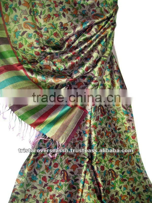 High quality multi color screen print silk modal shawls
