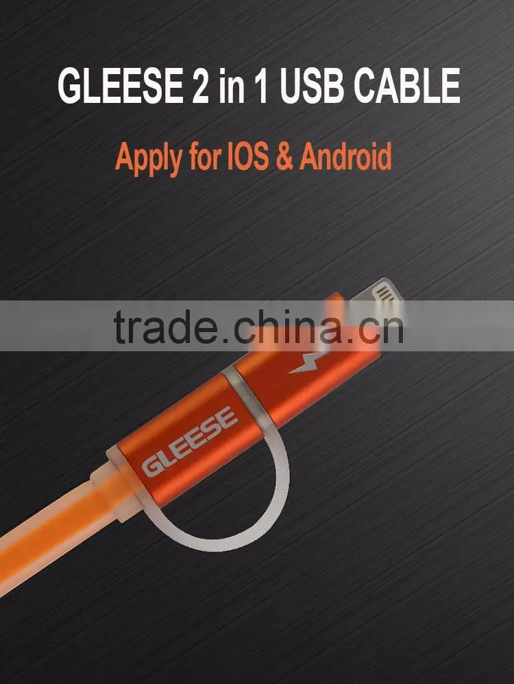 2 in 1 Micro USB Data/ sync charging cable for samsung and iphone