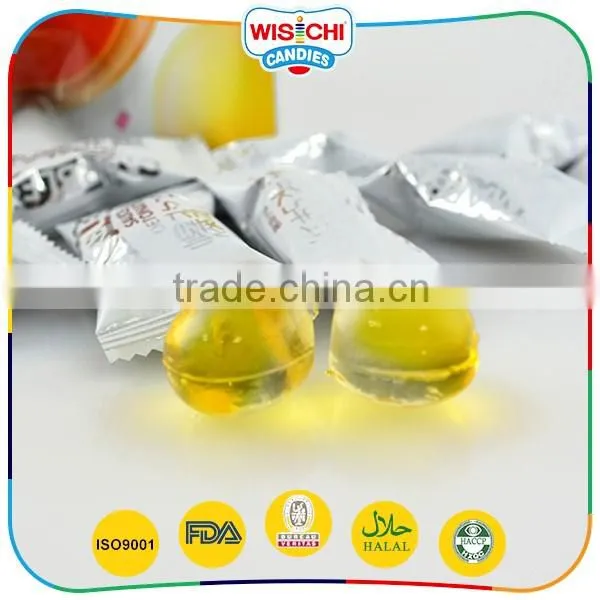 Hot selling lovely round center filled juice new flavors fruit soft candy