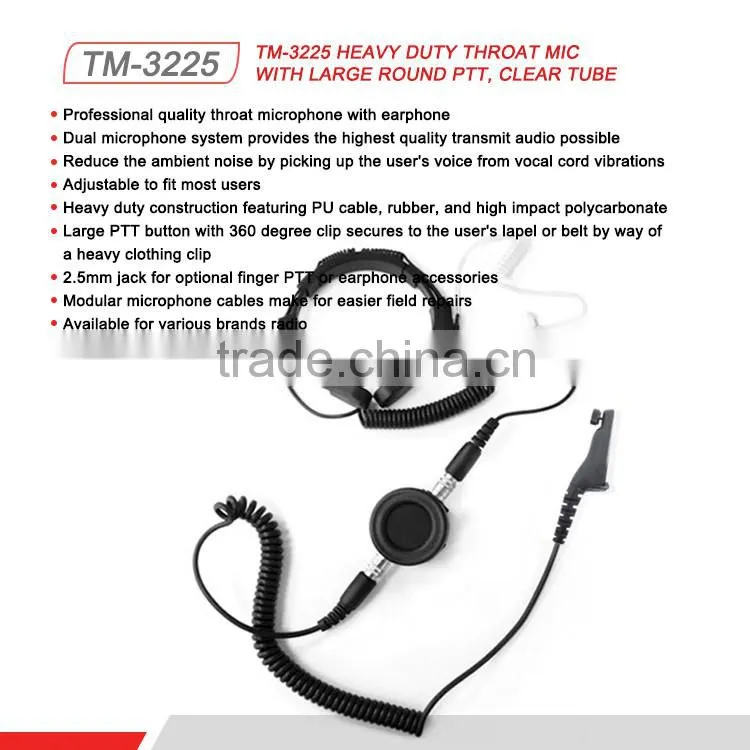 Mobile Radio Headset Intercom Throat Microphone Headphone with Finger PTT
