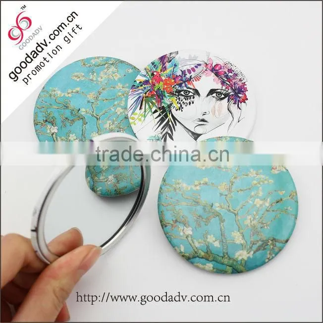 Size 58/75mm tin mirror OEM promotion beautiful cosmetic mirror