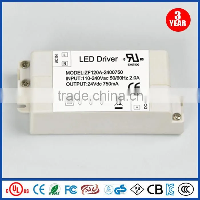 DC 24V/AC 110-240V constant current led driver 24V 0.75A for led lighting