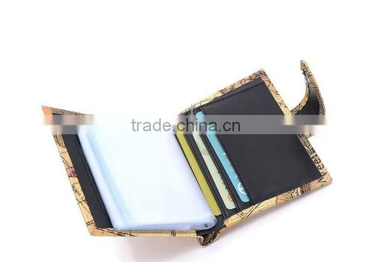 New style antique personalized card holder multiple wallet with world map printed