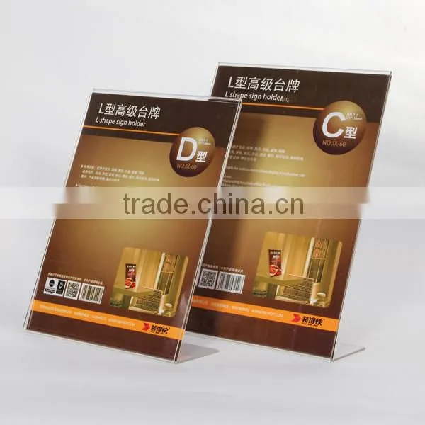 Transparent L Shape Sign Holder For Desktop Showing