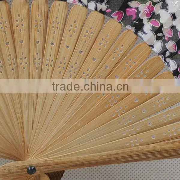 HOT high quality silk bamboo fan with flower