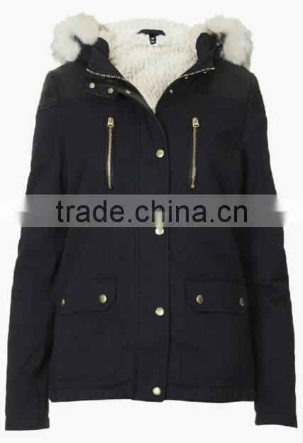 FAUX FUR TRIM BORG LINED SHORT PARKA HODDED JACKET