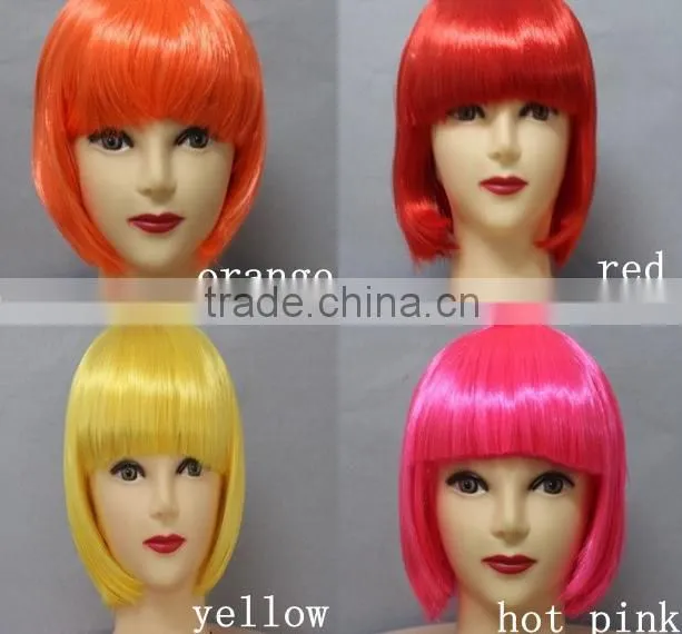 Short Synthetic Wig Mixed Colors Machine Made Lace Wigs Accept Samll Order