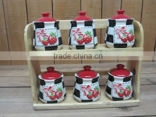 Ceramic Material 6 PCs Kitchen Canisters Set with Bamboo Stand