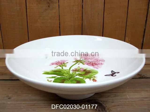 Lucky Clover Decal Ceramic Flat Cake Plate Stand with High Quality