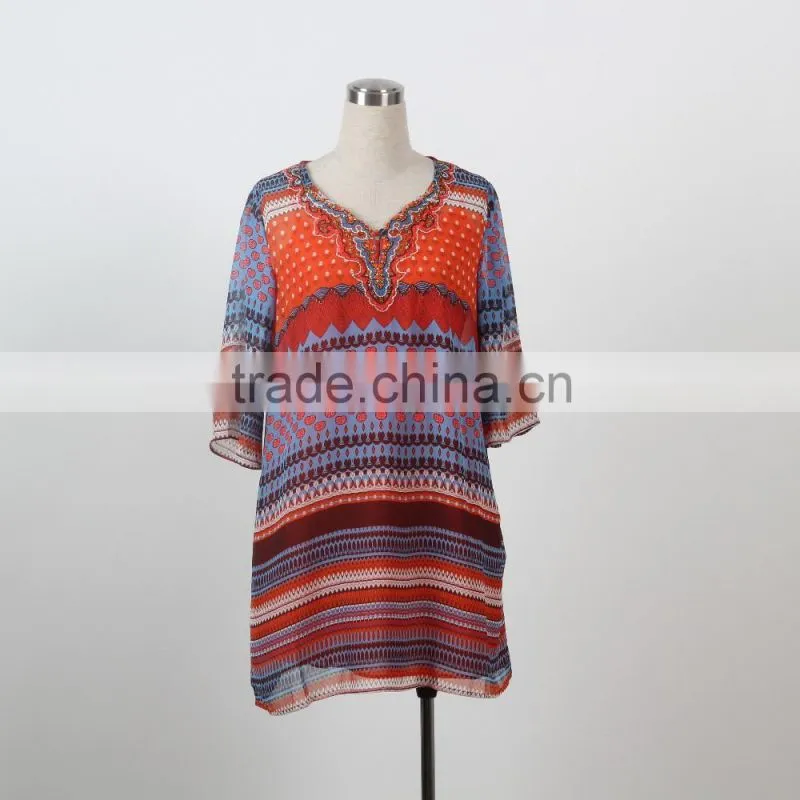 Latest fashion africal pattern blouse designs plus size silk fabric blouse tops OEM service