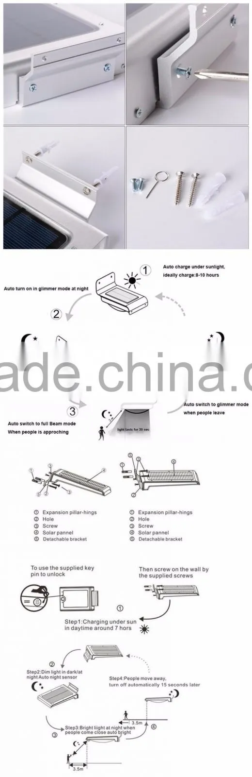 46 led aluminum pad ip65 450LM PIR sensor + Light control+weak light motion sensor solar led light