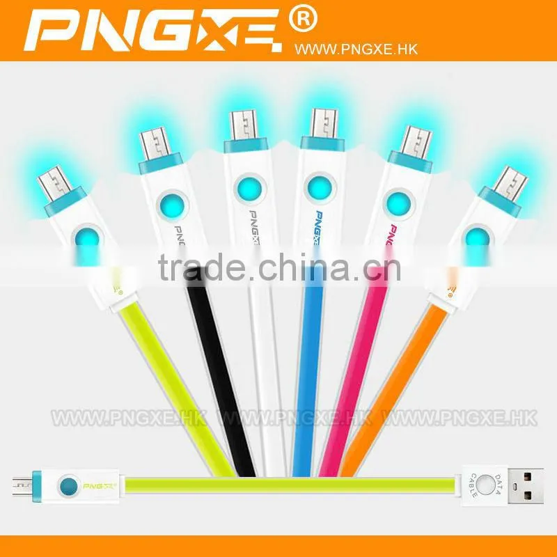New design noodle 1m flat micro usb cable with led light for cell phone