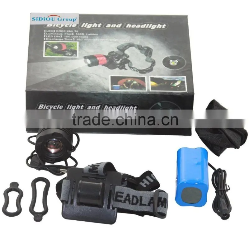 2000 lumen T6 Zoom Bicycle Light Rotation Focus Bicycle Front Lamp Rechargeable LED Headlamp Cycling Headlight Flashlight