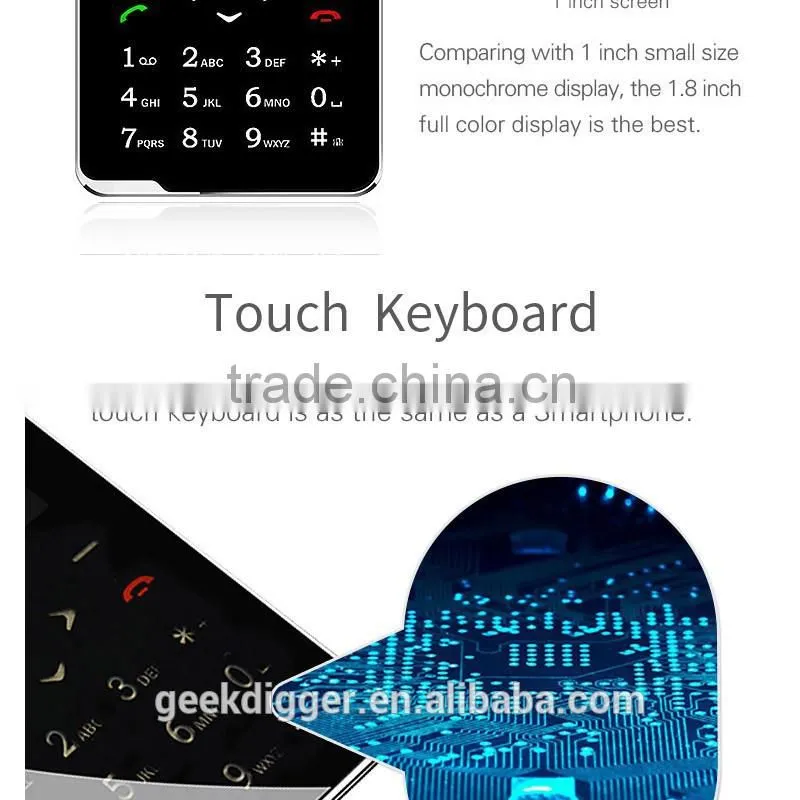 Ultra Thin AIEK V5 Black Card Mobile Phone Pocket Mini Phone Touch Keyboard Quad-Band Multi-languages