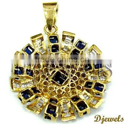 Blue Sapphire & Diamond Pendant, Gold Pendant, Pendant Jewelry