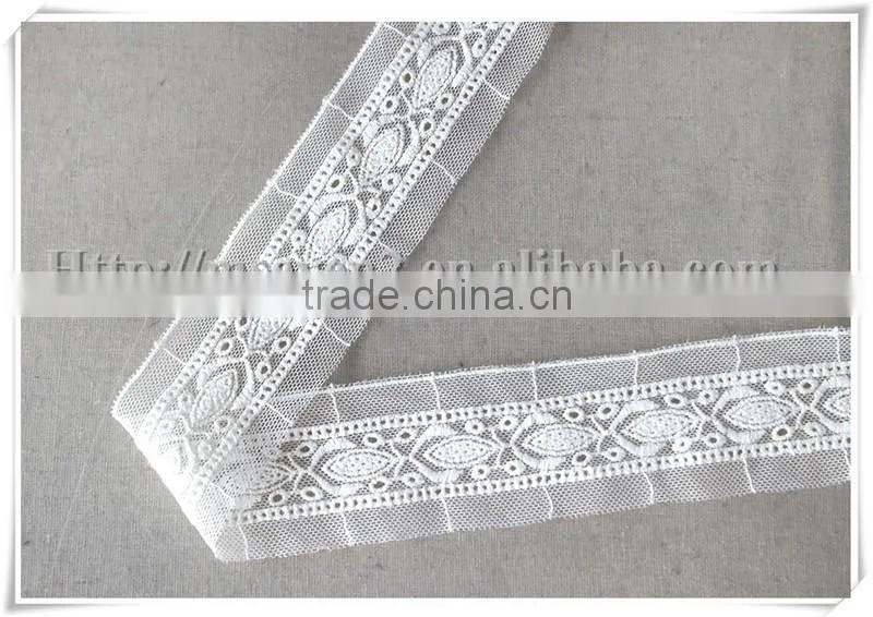 Garment decoration 4cm white net embroidery lace trim on wholesale