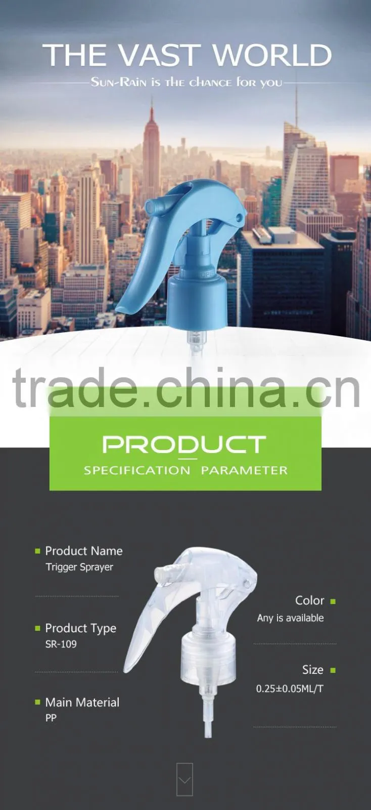 2016 hot sale high quality new upside down 24/410 plastic green trigger sprayer