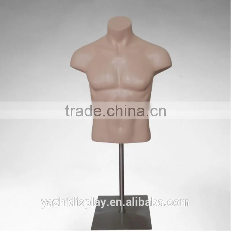 Displaying fiberglass half body male and female mannequin torso