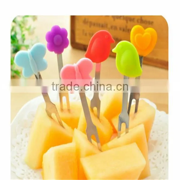 Cute crab shape silicone fruit fork with stainless steel