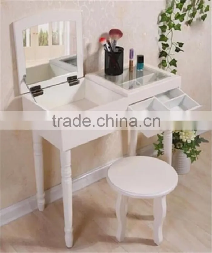 Small Window Table Wooden Dresser White Color Mini Dresser European Style Wood Makeup Table With Mirror 60*30*35cm T15-523C