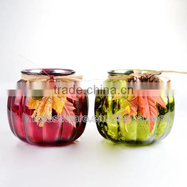 colored pumpkin glass candle holder halloween uesd