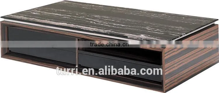 2015 Modern latest Italy ebony veneer TV stand with marble top
