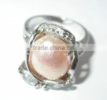 18K gold inlaid pearl round ring orange pearl Tahitian Pearl Ring