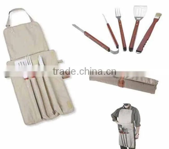 Fashion Style Apron Bag Wooden Handle BBQ Tool Set