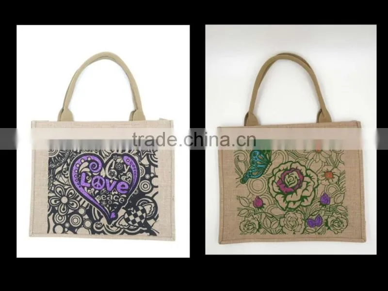 Christmas fashion tote bag made by jute fabric recycling