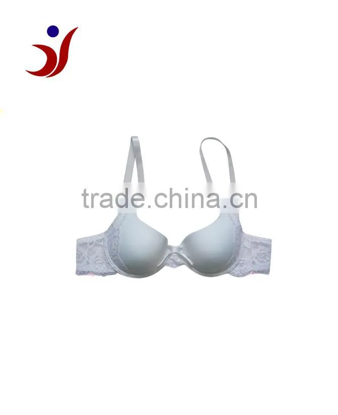 js-180 white color bra image bra naked bra with lace back closure Cute Young Girls Half Cup Bra with Lace (Accept OEM)