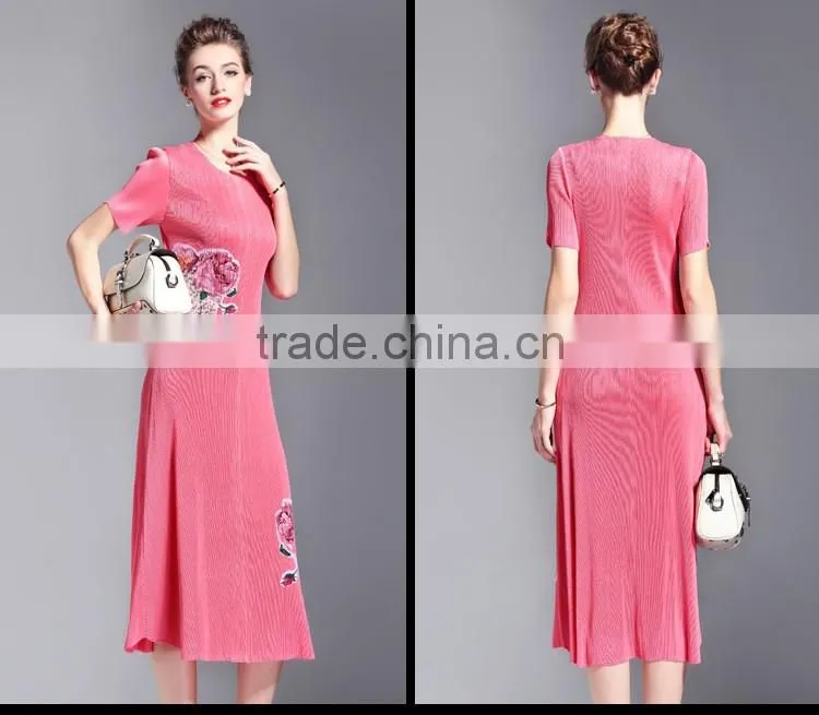 Bodice flower printing OL fashion draped women slim dresss