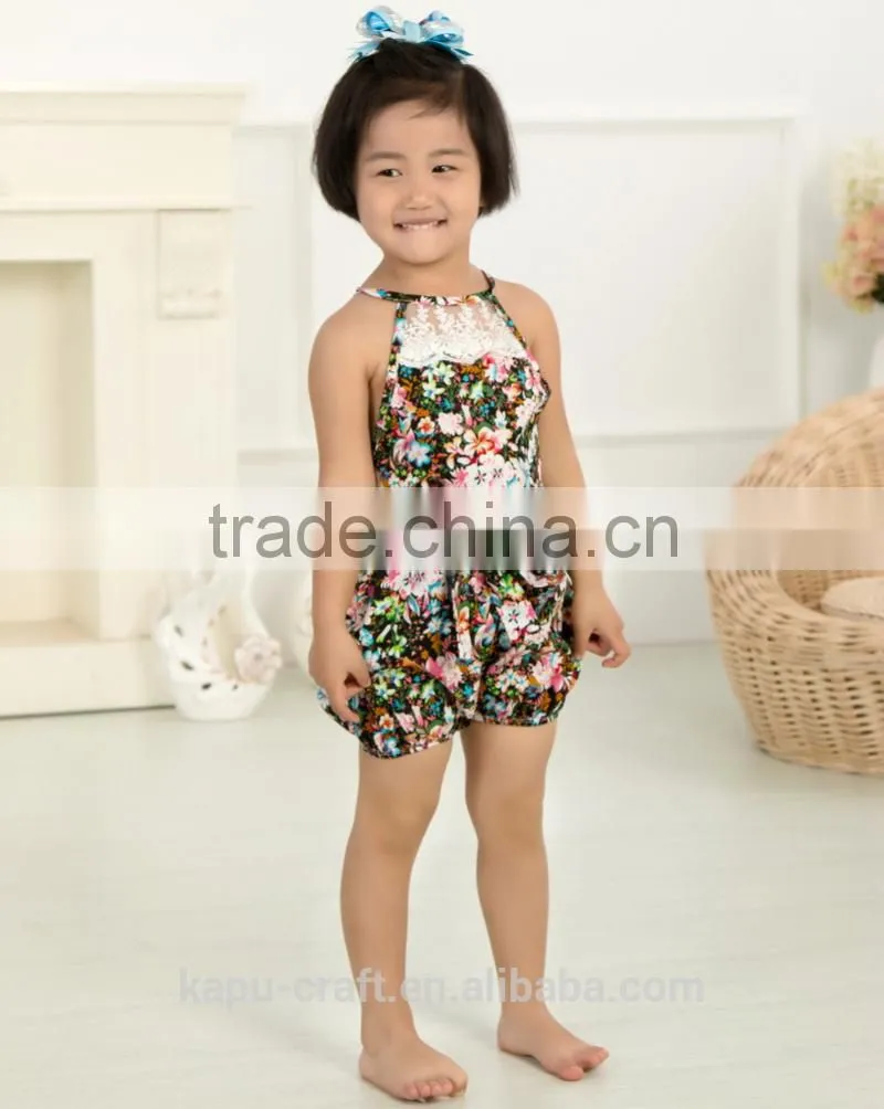 New Arrival Baby Cute Design Girls Satin Floral Lace Backless Sling Cotton Jumpsuit Romper For Kids