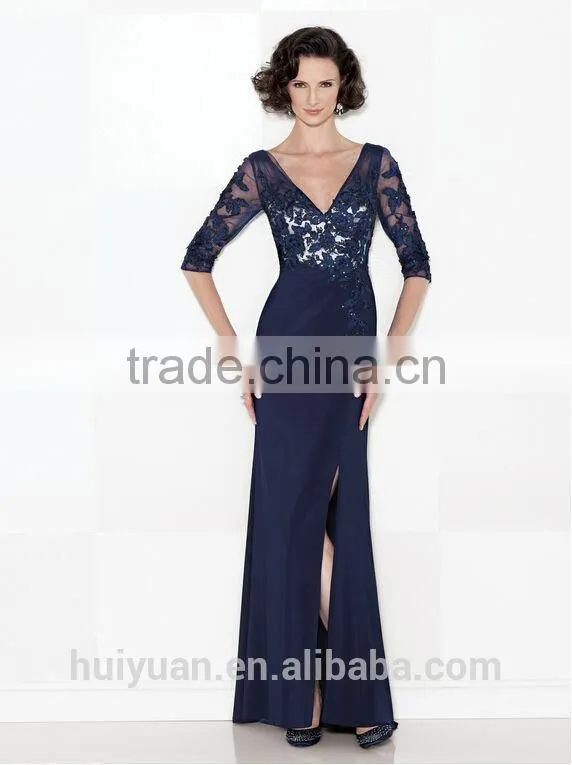 royal blue long sleeve deep v neck chiffon lace mother bridal dresses websites