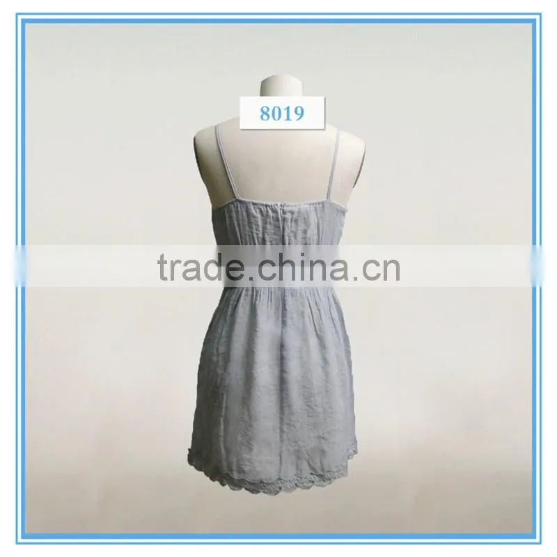 Girl's Sexy Spaghetti Strap Dress Grey Lace Hem Slip Midi Dress