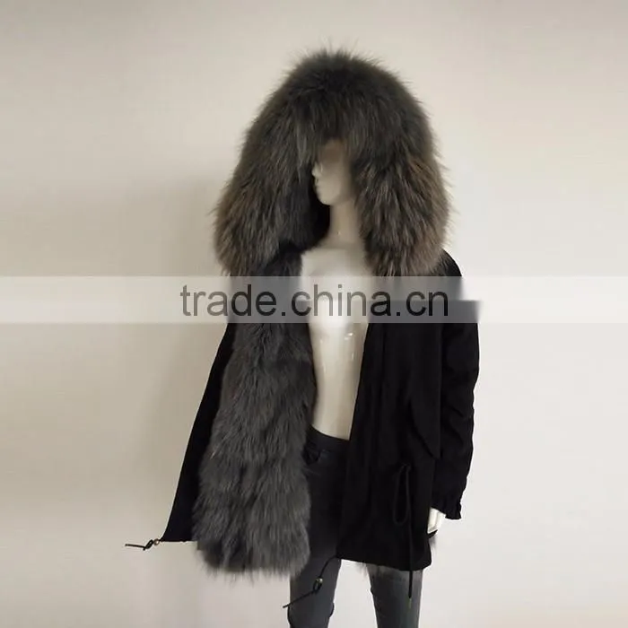 Myfur Winter Men's Fur Parka with Detachable Fur Lining and Raccoon Fur Hooded