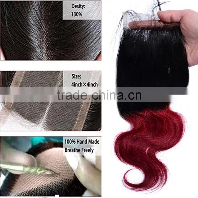 7A Grade Ombre Wave Bundles With 4"X4" Lace Closure Virgin Indian Body Hair