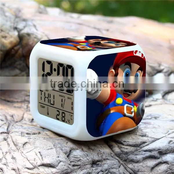 2015 Hot GAME Super Mario LED Alarm Clock, Super Mario Digital Alarm Clock, Super Mario Cartoon Clock for Kids