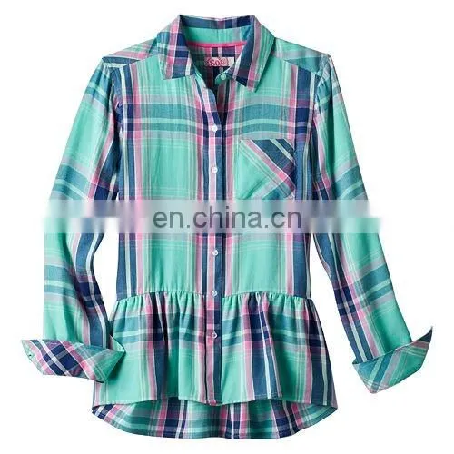 Long Sleeve Kid Shirt, Girls 7- 16 & Plus Size Perfectly Soft Button-Front Peplum Plaid Shirt