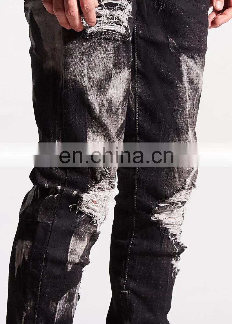 DiZNEW Skinny Jeans Ripped Destroyed Jeans Men Heavy Denim