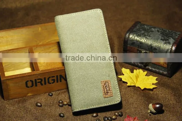 Hot Sell Men's Brown Rugged Canvas & Genuine Leather Bifold Bill Fold Wallet Bag