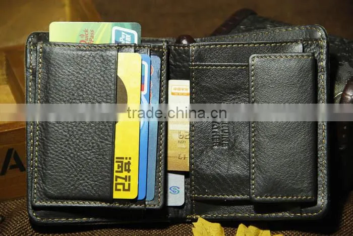 Hot Sell Men's Brown Rugged Canvas & Genuine Leather Bifold Bill Fold Wallet Bag