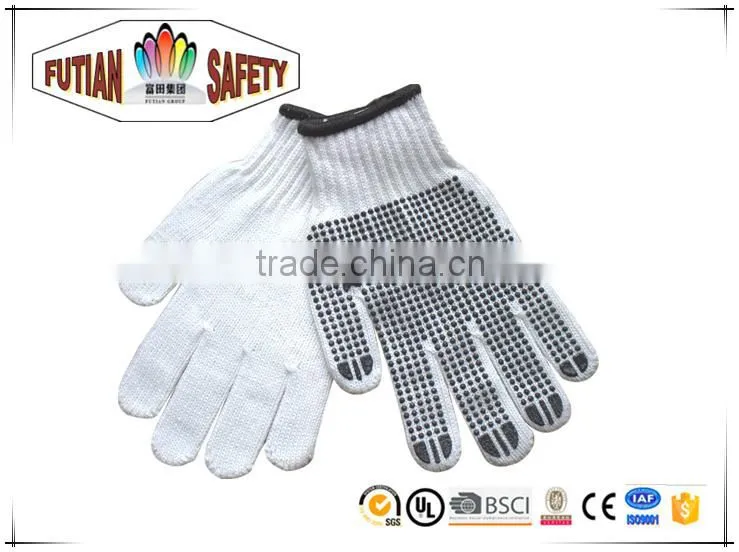 FTSAFETY 7G Poly-cotton nature white String Knit HALF FINGER Gloves With PVC Dots for Safety